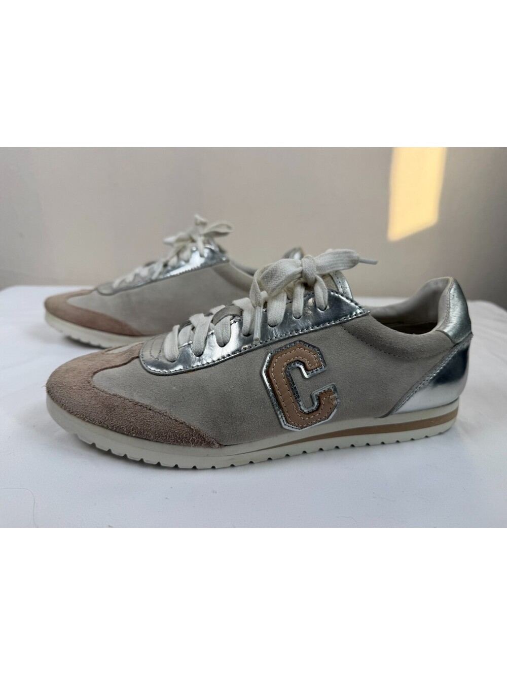 Coach Ian Women's Suede Low Top Sneakers Blush Silver Metallic C Logo Size 8.5 B